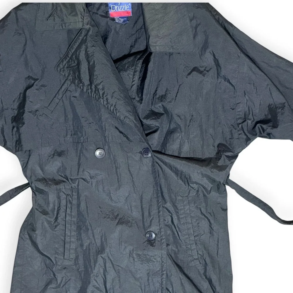 Carol Cohen Drizzle VTG Nylon Trench Coat oversized Rain Jacket Sz L belted